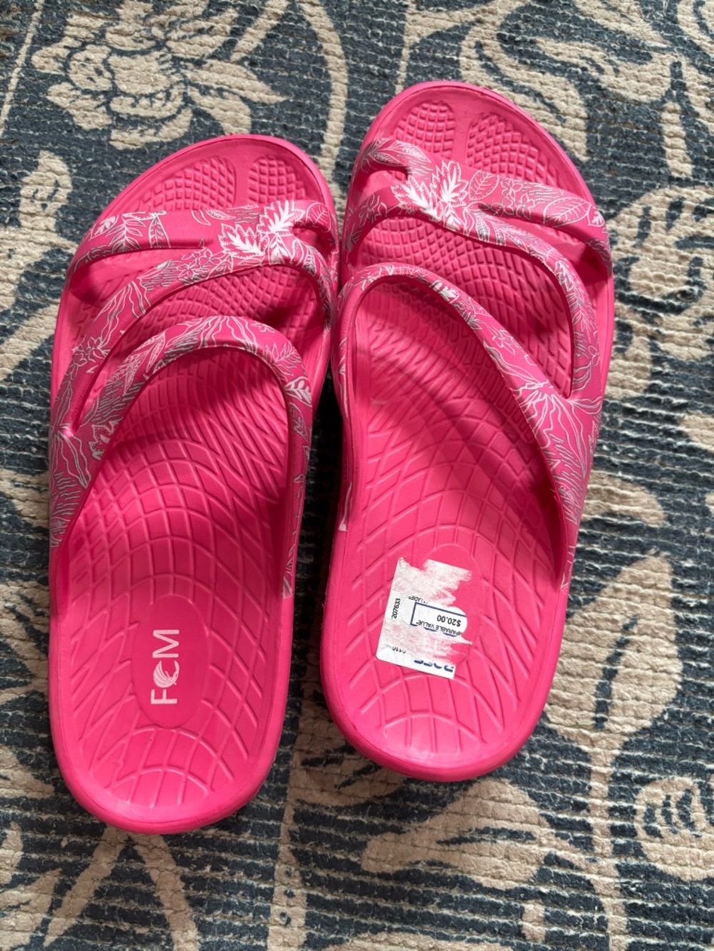 Women's Pink Floral Strap Slide Sandals